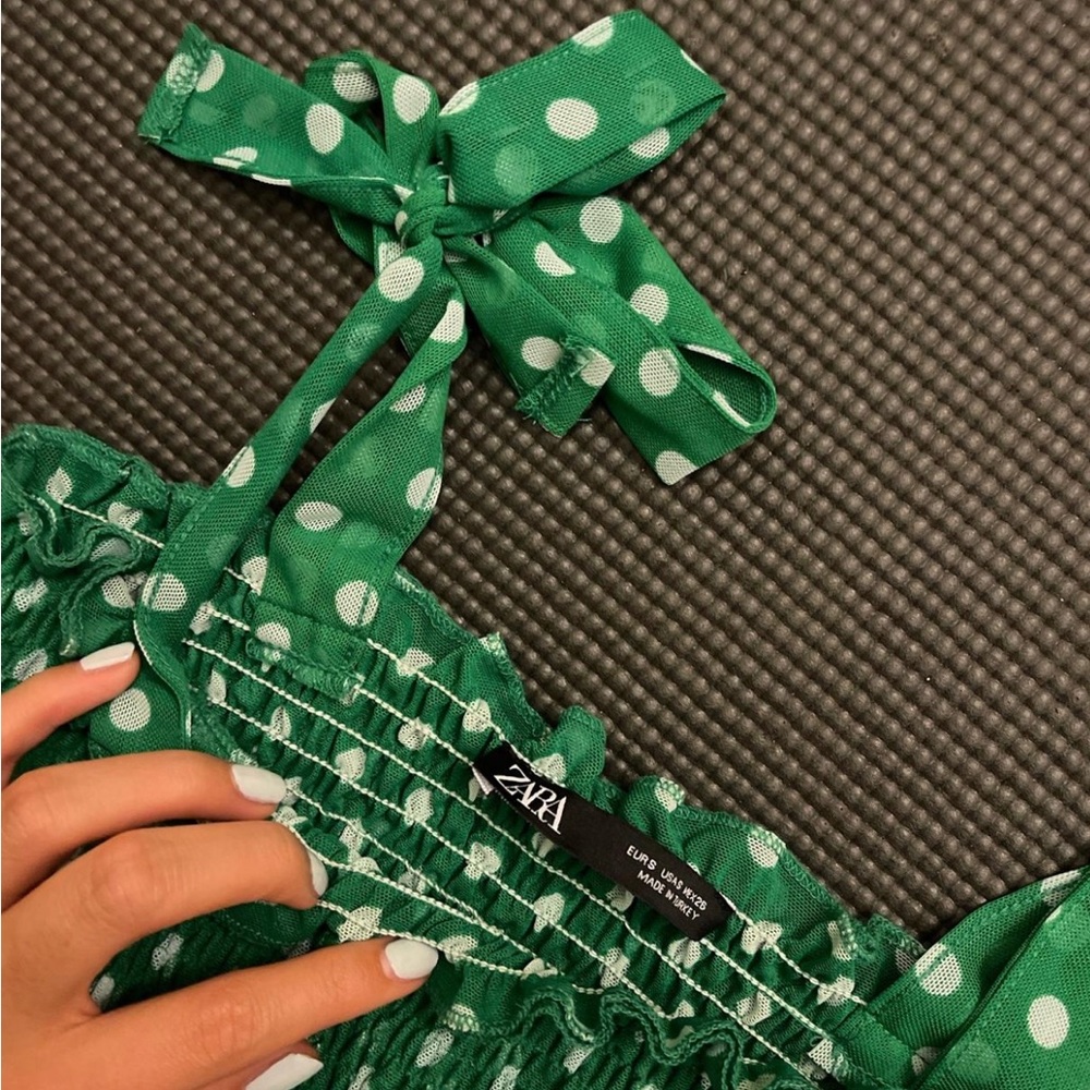 Zara green cropped tie top